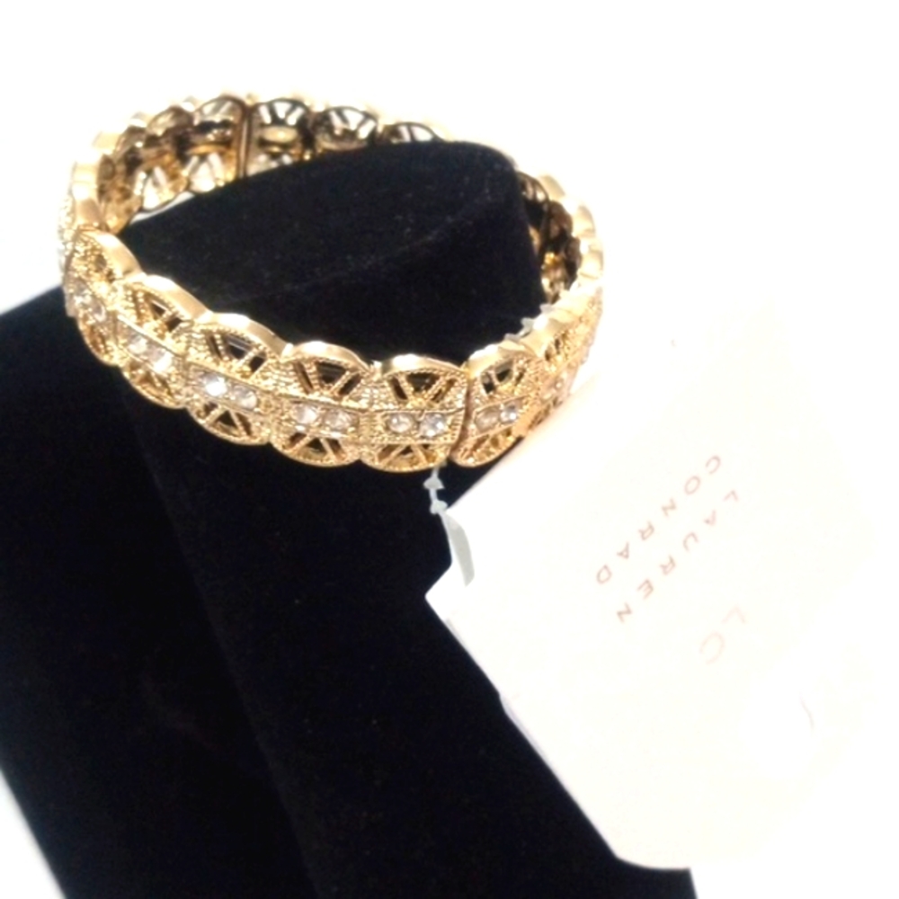LC LAUREN CONRAD ELEGANT GOLDTONE AND RHINESTONE STRETCH BRACELET NWT